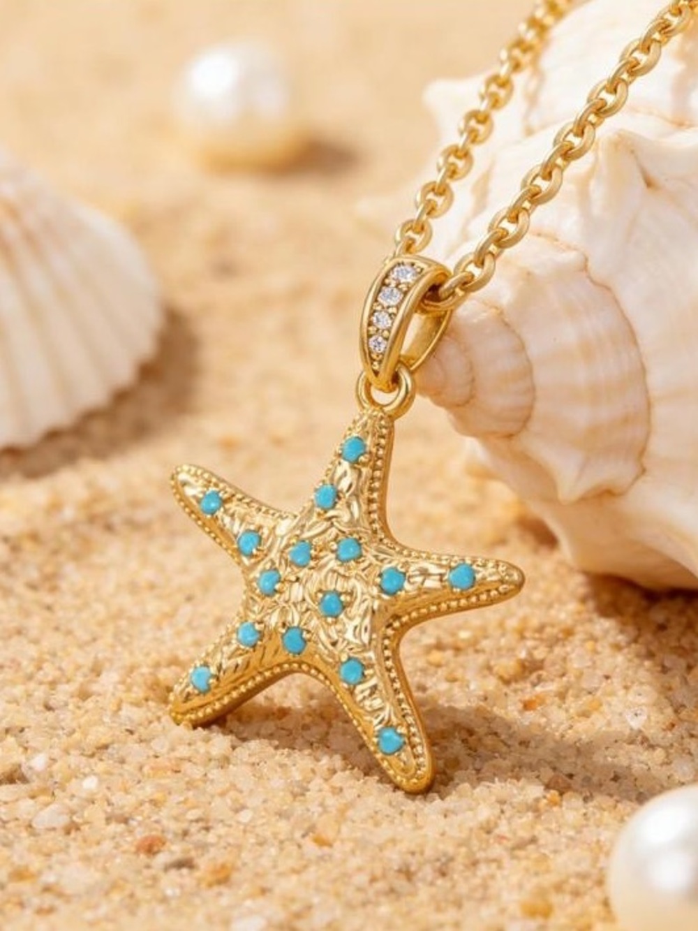 Anthropologie Gold Starfish Necklace with Turquoise Accents